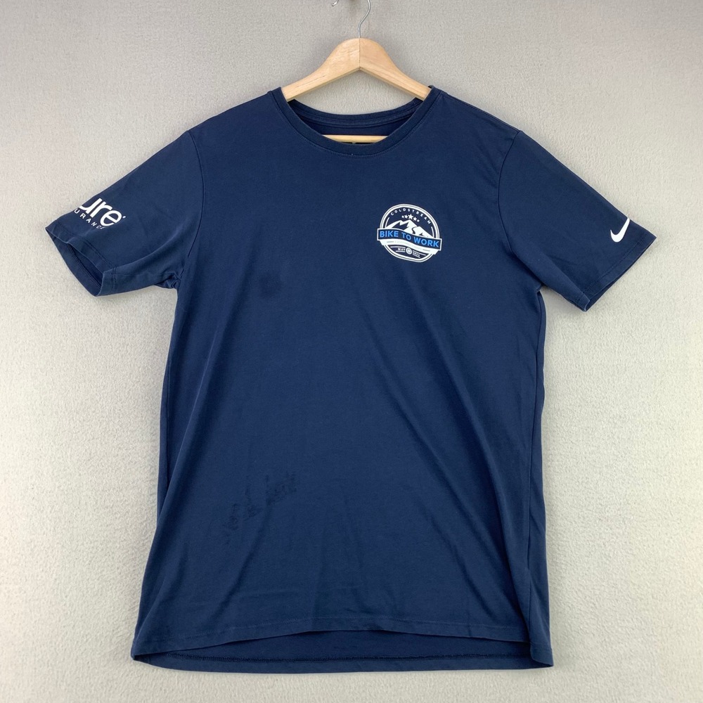 Nike Dri-Fit Bike To Work T-Shirt Mens Medium Blue Logo Graphic Tee Short Sleeve